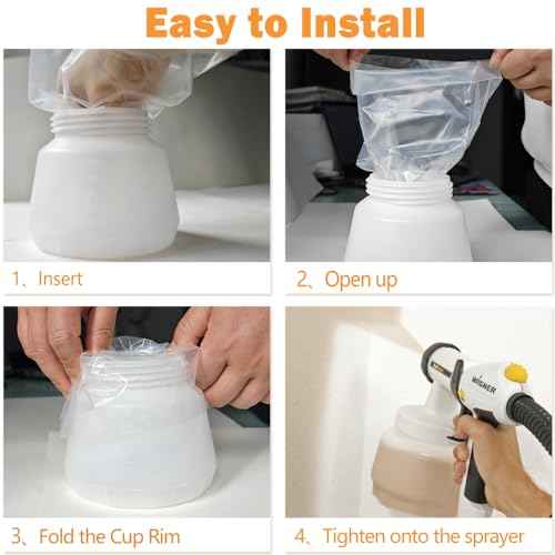 50 Pcs Paint Sprayer Cup Liners, 7.8'' X 11.8'' Transparent Paint Sprayer Bags for Wagner Paint Sprayers, Easy to Clean, Easy to Change Colors