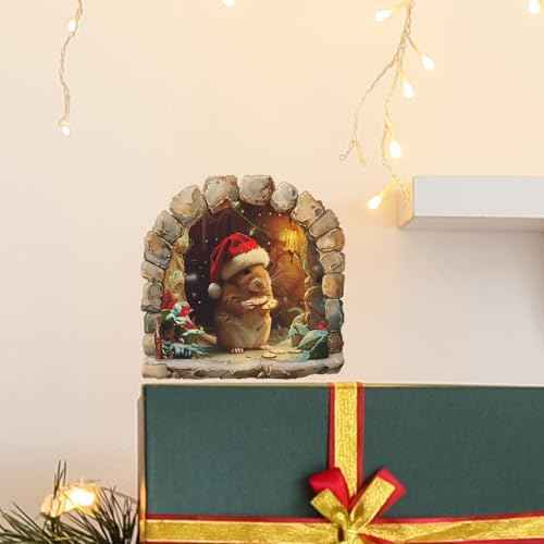 4 Sheets Christmas Realistic 3D Mouse Hole Wall Decals Cute Mouse in Hole Wall Stickers Removable Funny Mouse Hole Wall Stickers for Wall,Home,Kids Room, Living Room, Bedroom,Nursery Decor