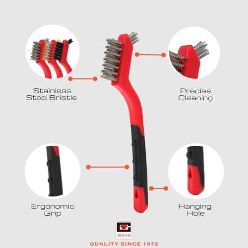7¡° Mini Wire Brush Set ? 3Pack Scratch Brush Stainless Steel Bristles (421000) TPR Coated Handle for Paint Removal, Rust Removal, Scrubbing, Deep Cleaning, and Detailing