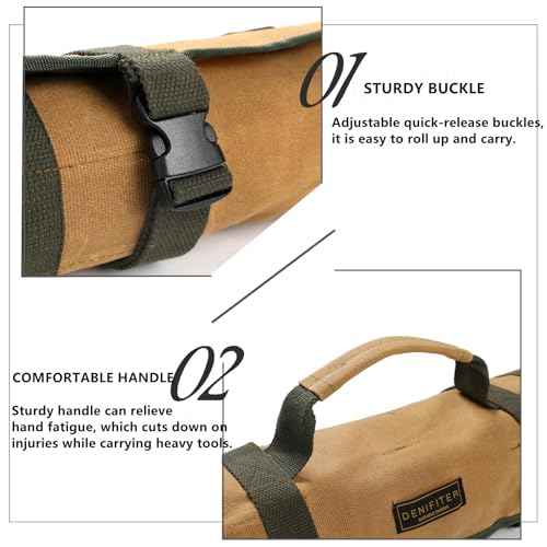 Wrench Tool Roll, Heavy Duty Waxed Canvas Multi-Purpose Tool Pouch Bag with 25 Pockets, Easy Storage, Durable (Khaki)