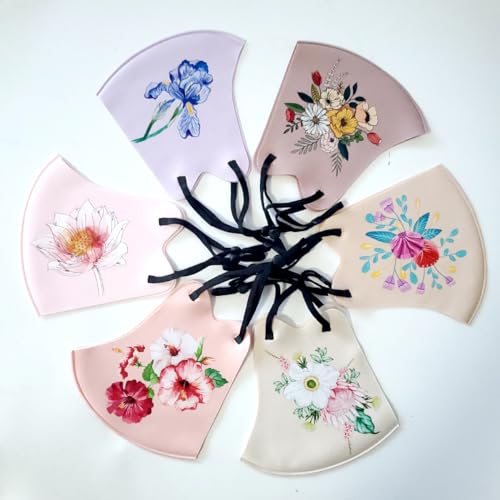 Reusable and Washable Face Masks,Adjustable Ice Silk Cloth Mask,Beautiful Flower Pattern Cloth Face Mask,Pack of 6