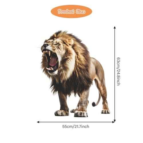 Large Fierce Lion Wall Decal Cool Cool Tropical Animal Wall Stickers 22" ¡¿ 25" Peel and Stick Lion Wall Art Sticker for Kids Room Playroom Classroom Nursery Decor