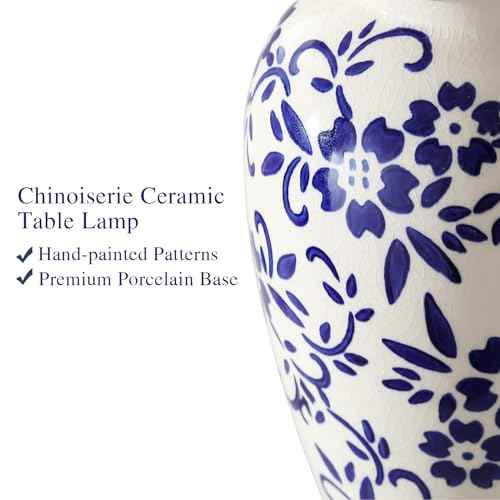 RORIANO Chinoiserie Ceramic Table Lamps Set of 2 for Living Room Bedroom Bedside, Traditional Blue Porcelain Classic Table Lamp for Nightstand Entryway, 2 LED Bulbs Included (Gold)