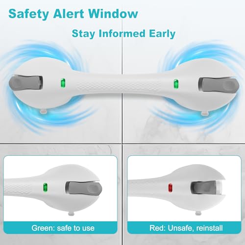 Indicator Grab Bars for Bathtubs and Showers, No-Tool Installation Removable Suction Cup Handrails ? Ideal Bathroom Safety for Seniors, Pregnant Women, and Disabled, White and Gray (2-Pack)
