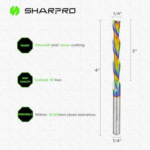 1/4 Downcut Router Bit 1/4 Inch Shank, Extra Long Spiral CNC Router Bits, Carbide Down Cut End Mill for Woodworking, Engraving, Plywood, Mortise and Acrylic