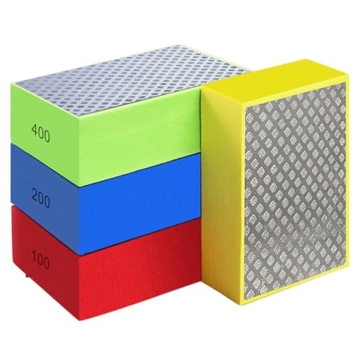 4Pcs Diamond Sanding Pads Diamond Hand Polishing Pads, Tile Sanding Block with High-Density Sponge for Ceramic Tile Glass Stone Marble Granite Metal Grinding (60#,100#,200#,400#)