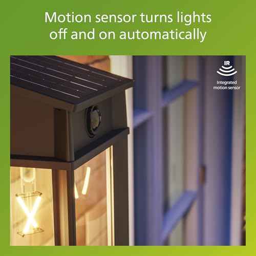 Philips Solar LED 1-Pack Geri UltraEfficient Outdoor Wall Light, Motion Sensor, 2700K, Square, Black, 500 Lumen, High Brightness, Glass, Metal
