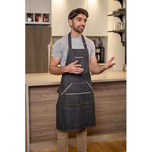 Multipurpose Cross Back Denim Chefs Apron - BBQ, Painting, Garden, Cooking for Men and Women with pockets
