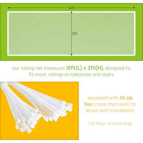 Banister Guard for Baby - 15ft x 3ft, Child Safety Net, Rail Balcony Banister Stair Mesh for Kids, Toys, Pets - White