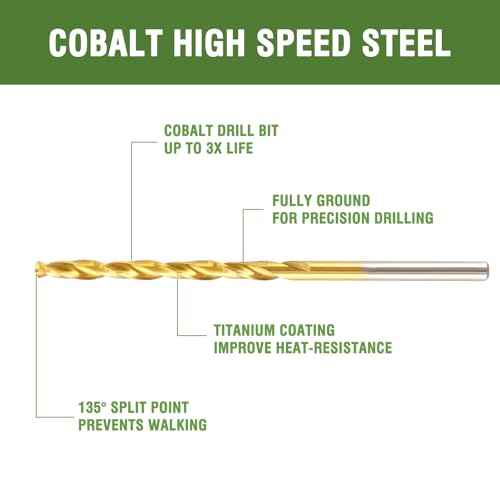 3/32" Cobalt Drill Bit (6 Pack), Titanium Twist Drill Bits for Metal, Stainless Steel, Cast Iron and Wood