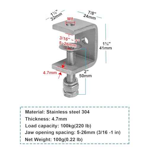 10 Pack 304 Stainless Steel Mini C Clamps with 1" Jaw Open, Beam Clamp for Woodworking Desk, Welding, Small