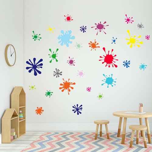 29pcs Colorful Paint Splatter Wall Stickers - Graffiti Painting Splotches Wall Decals - Nursery Kids Baby Girls Boys Room Daycare Kindergarten Playroom Classroom Wall Decor