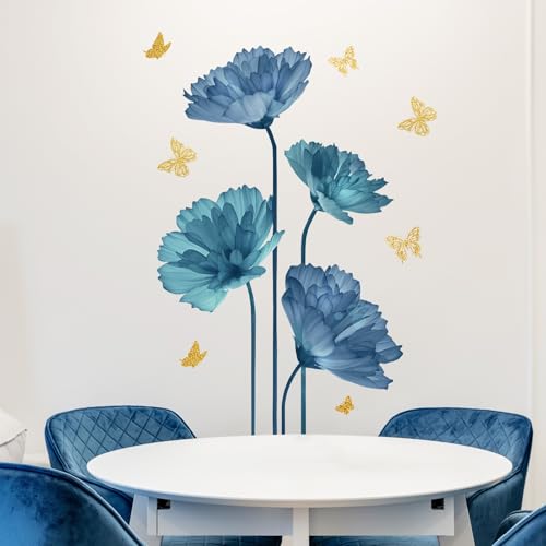 Flower Wall Decals Peel and Stick DIY Floral Wall Decals Removable Flower Wall Stickers Murals Vinyl Butterfly Walls Decal for Girls Bedroom Living Room Bathroom Walls Art Decor