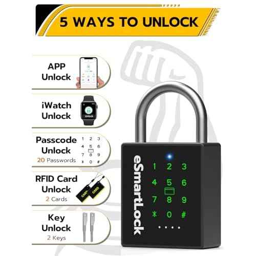 Pothunder Heavy Duty Smart Padlock, Gate Lock Padlock with Key Code and RFID, Outdoor Weatherproof Biometric Digital Lock for Gate, Sheds, Fence, Garage, Locker, Storage Unit