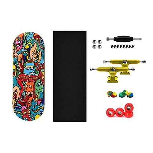 Teak Tuning 32mm Pro Fingerboard Heat Transfer Graphic Complete - Fully Assembled with Pro Level Parts - Pro Shaped Wood Deck (34x97mm), UltraSpin Wheels, Prodigy Trucks - Bubble Bushings & Monsters