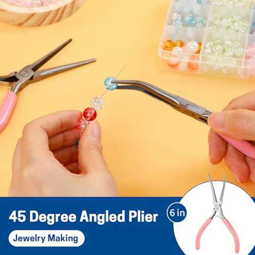 VISEMAN 6" Mini Needle Nose Pliers with Comfort Grip Handles, 2PCS Long Nose Pliers Set for Handmade Craft, Pink