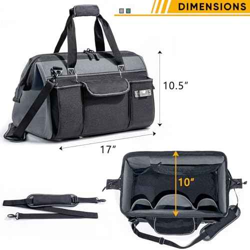 Large Heavy Duty Tool Bag for Men ? 17" Toolbox Organizer with 22 Pockets & Wrench Holder ? Wide Mouth Tool Tote with Anti-Slip Base ? Gift for Handyman, Mechanic, Father's Day