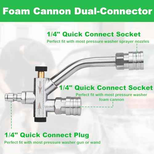 DUSICHIN Short Pressure Washer Gun Foam Cannon Nozzle Dual Connector Shift Valve, Car Wash Foam Cannon Kit 1/4 Inch Quick Connector, 5 Pressure Washer Nozzle Tips,Double Tip Attachment For Soap Cannon