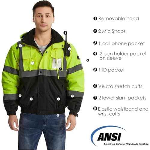 SKSAFETY High Visibility Reflective Jackets for Men, Waterproof Class 3 Safety Jacket with Pockets, Hi Vis Yellow Coats with Black Bottom, Mens Work Construction Coats for Cold Weather, S, 1 Pack