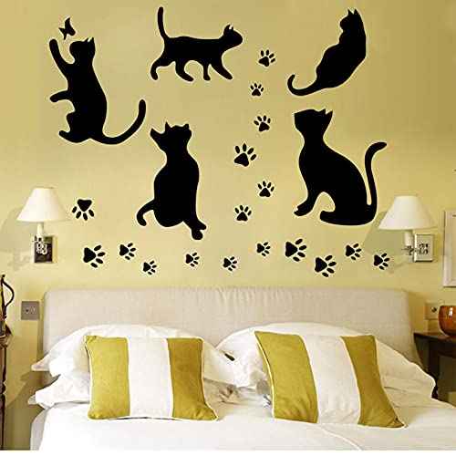 5 Pcs Black Cat Stickers Paw Patrol Party Wall Decal Butterfly Wall Decor, Removable Art Vinyl Door Decal Wallpaper for Family Bedroom Living Room Home Decorations