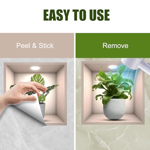 5 Pack 3D Green Plant Wall Decals Peel and Stick, Waterproof Wall Stickers Decor, Durable Vinyl Wall Murals for Bedroom, Living Room, Bathroom, Kitchen, Office