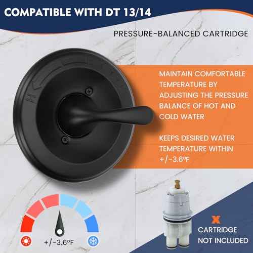 Replacement for DT Classic 13/14 Series Single-Function Shower Valve Trim Kit, T13020-BL Matte Black Shower Handle Set, Fit R10000 Series Shower Valve(Catridge and Valve Not Included)