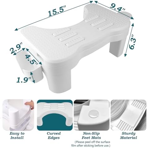 Height Adjustable Poop Stool, 6.3 in Non-Slip & Massageable Toilet Stool Squat Adult with Storage Box, Multi-Functional Portable Potty for Adults, Kids, The Elderly, Pregnant Women, Detachable
