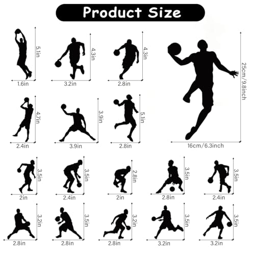 Removable Basketball Player Wall Decal DIY Sports Player Silhouette Wall Stickers Peel and Stick Jumpman Decal Sticker for Kids Room Boys Bedroom Playroom Wall Decor