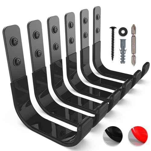Garage Hooks 4 Inch, 6 Pack Heavy Duty Wall Hooks for Hanging, Ladder Hangers for Garage Wall Mount, Steel J Utility Garden Hose Holder Tool Organizers and Storage(55lbs)