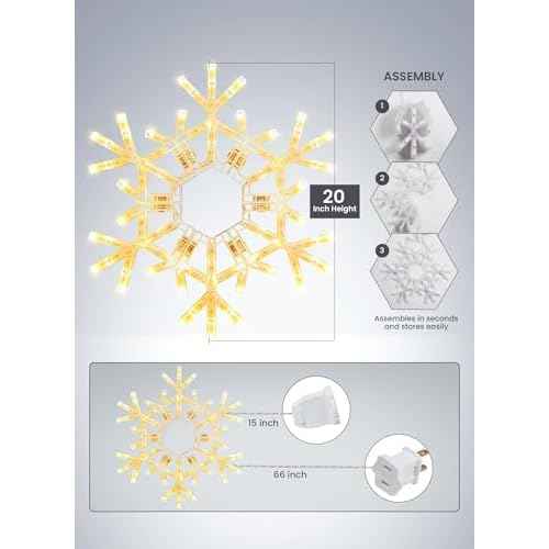 Brightown Christmas Snowflake Lights Outdoor, 72 LED 20" Folding Big Snowflake Hanging Light, Waterproof Christmas Decorations Window Lights for Indoor House Porch Eave Rooftop Pergola, Warm White