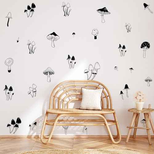 72 Pieces Black Mushroom Wall Decals - Woodland Nursery Wall Stickers for Baby Boys or Girls Room Decor£¬Forest Wall Stickers Removable£¬Nursery Playroom Decor.