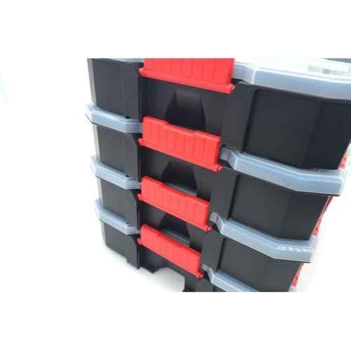 Taytools 14 Compartment Medium Parts Organizer Box - Dual Latch Portable Tool Box with Removeable Dividers for Storing Hardware, Screws, Bolts, Nails, Beads or Jewely (Pack of 2)