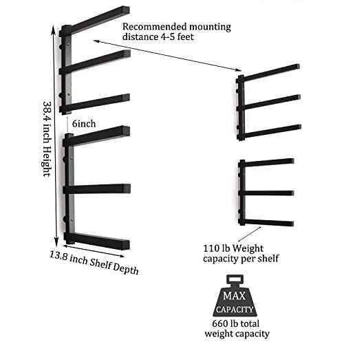CLEAR STYLE Lumber Storage Rack and Wood Organizer Heavy Duty Metal Rack with 3-Level Wall Mount Levels up to 360LBS Perfect for Garage Storage 2 Pack