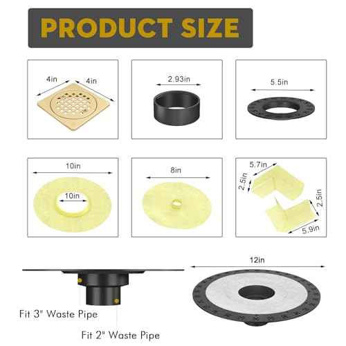 4¡± Drain Grate Kit - Compatible with Schluter Systems Kerdi Shower Drain - Shower Floor Drain Kit with Flange - SUS 304 Stainless Steel Grate & 2 Inch ABS Flange & CUPC Certification - Brushed Brass