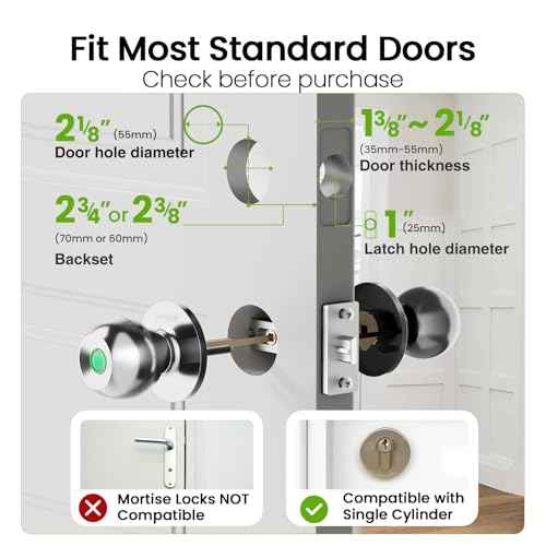 GHome Smart Fingerprint Door Lock, 3 in 1 Smart Fingerprint Door Knob with App Control & Key, Auto Lock, Biometric Door Knobs with Lock for Bedroom, Garage, Home & Office