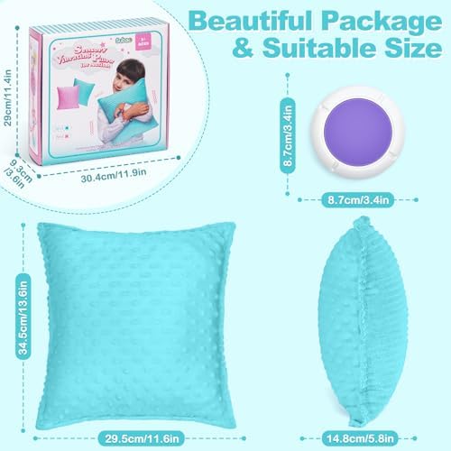Subao 12" Vibrating Toddler Pillow with Two Textures, Sensory Toys for Kids with Autism, ADHD, Birthday & Xmas Gift for Boys & Girls Aged 4-10, Blue