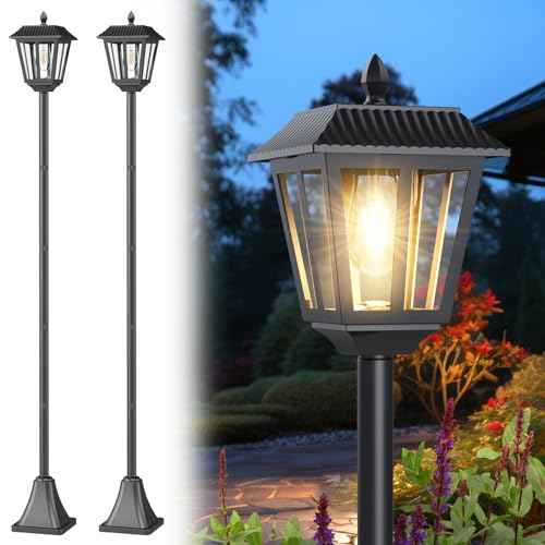 68" Solar Lamp Post Lights 2Pack, Outdoor Post Lights Waterproof, Pole Lights Outdoor, Decorative Lamp for Garden, Patio, Lawn, Pathway, Driveway, Front/Back Door, Warm White (2)