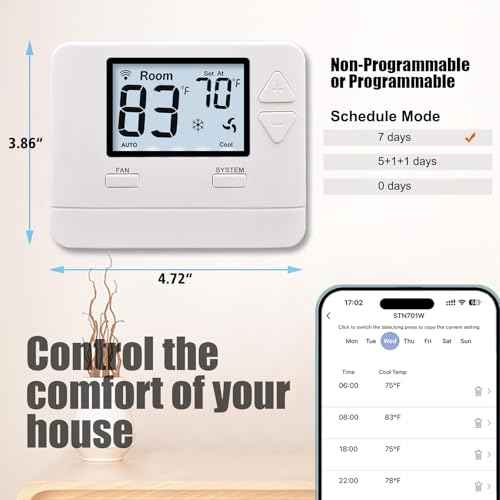 WiFi Thermostats for Home Single-Stage 1Heat/ 1Cool, APP Remote Control, 7-Day or 0-Day Programmable. (C-Wire Required)