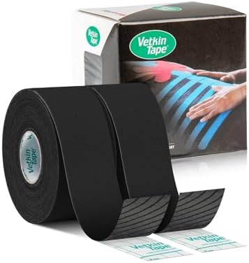 VETKIN VetkinTape® Veterinary Kinesiology Tape | Tape for Horses & Dogs | Equine & Canine Kinesiotape | Latex Free and Quality Mark Certified Ktape | 1.2 inch | Pack of 2 Rolls (Black)