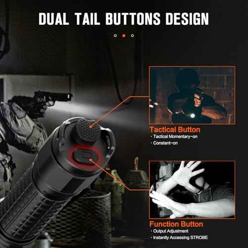 NICRON N8pro Tactical Flashlight, 1700 High Lumens Super Bright Rechargeable Flashlights with 6 Modes Double Switch, 1496ft Long Distance Powerful Flash Light, IP68 Waterproof for Patrol Duty