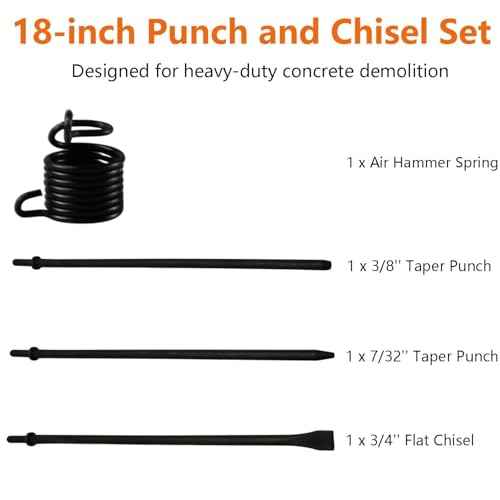 Air Hammer Bits 18''(450mm) Long 3-Piece Set, 3/4'' Air Chisel, 3/8'' Point Tip, 7/32'' Point Tip, 0.401" Shank, Air Hammer Attachments, 42Cr-Mo, HRC60, Rolled Rust-resistant Oil Treatment,Cold Chisel