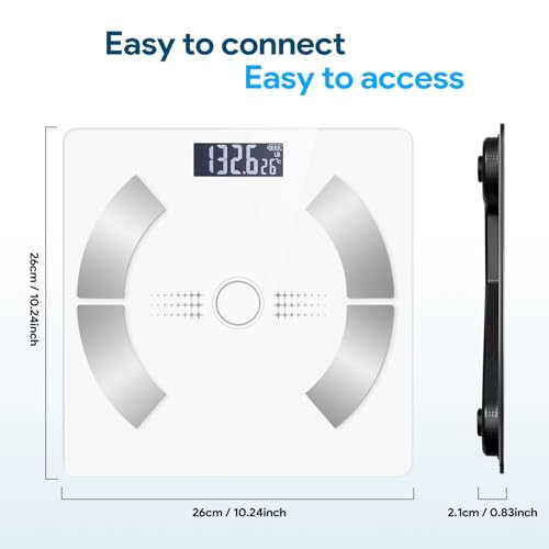 Accurate LED Display Bathroom Scale with Mobile App for Body Composition Analysis, Smart Digital Body Fat Scale (White)