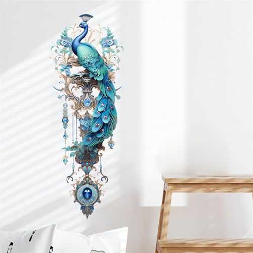 sacinora Gorgeous Blue Peacock Painted Wall Stickers, Peacock Pendant Art Wall Decals Removable Vinyl Peel and Stick for Living Room Bedroom Sofa TV Background Home Decorations