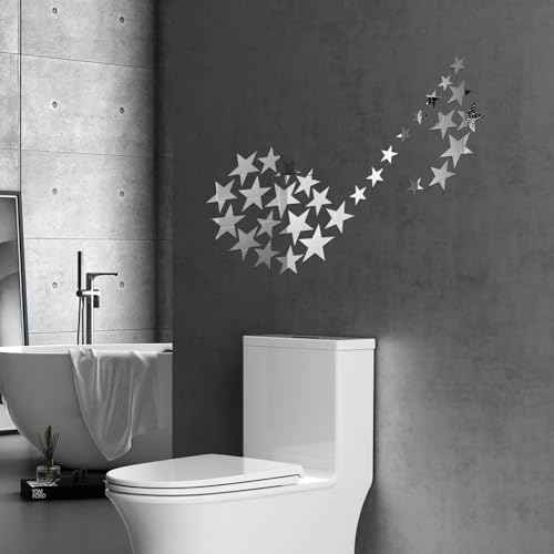 80 Pcs Silver Stars Acrylic Mirror Wall Stickers with Adhesive Art Decal Satin Paper Baby Kids Bedroom Home DIY Decor Removable Stickers