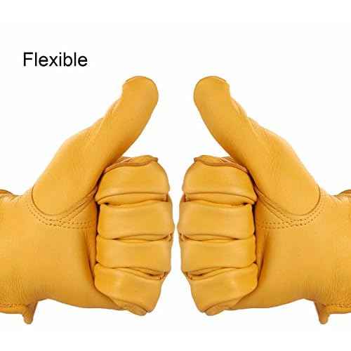 OZERO Motorcycle Gloves, Grain Deerskin Leather Driving Gloves for Rubbing Jewelry/Shooting/Hunting/Gardening/Yard Work/Farm - Extremely Soft and Perfect Fit for Men & Women (Gold,M)
