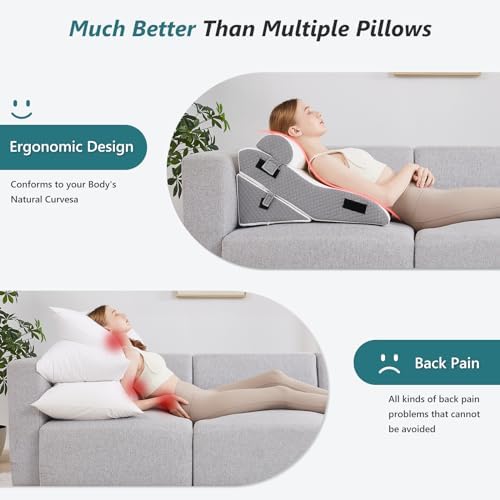 Bed Wedge Pillow for Sleeping 3 PCS - 35D Foam Wedge Pillow Post Surgery for Back Leg Pain Relief - 22.5" Wide Triangle Pillow Wedge for Acid Reflux & Snoring & GERD (White Grey)