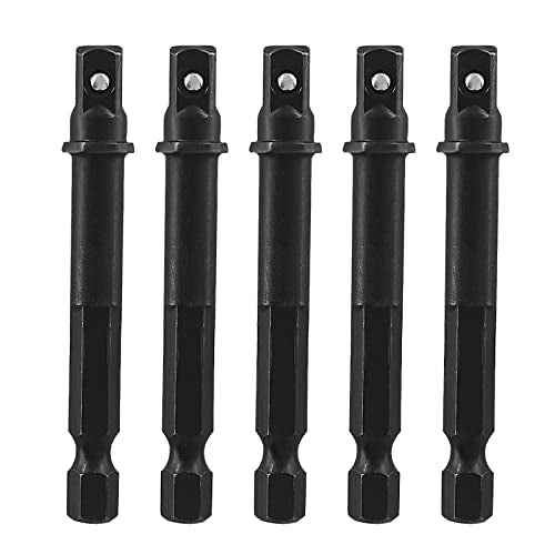 Biaungdo Square Socket Bit Adapter, 5 Pcs 1/4 Hex Impact Socket Extension Socket Driver Bits Set Impact Socket Adapter for Automotive DIY Drills(1/4 Hex Shank, Black)