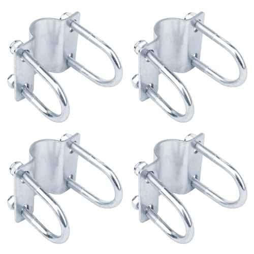 4 Pack 2-3/8" x 1-5/8" OD U-Bolt Cross Clamps, Adjustable Neck Rail to Post Bracket, Connector for Stall Barn Corral Panels Chain Link Fence, 5/32" Thick