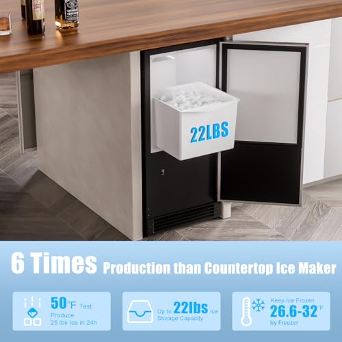 COTLIN 15" W Drainless Under Counter Ice Maker with 22LBS Storage Bin, Crescent Ice, Free Standing Built-in Ice Maker for Residential Commercial Use, No Drain Required, ETL Approved, 2026 Upgraded