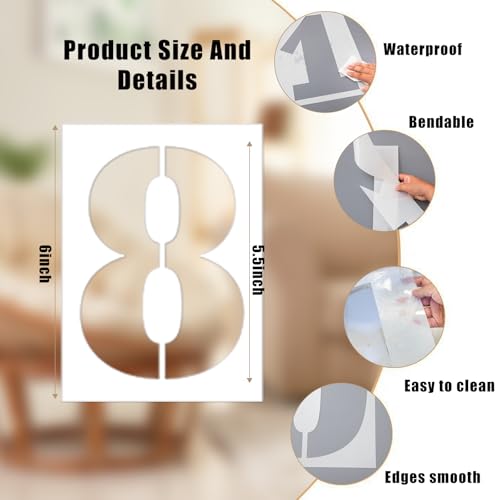 6 Inch Number Stencils Set, 0-9 Plastic Address Number Stencils Reusable Cake Digital Templates for Painting on Wall,Wood,Rock,Mailbox and DIY Art Projects